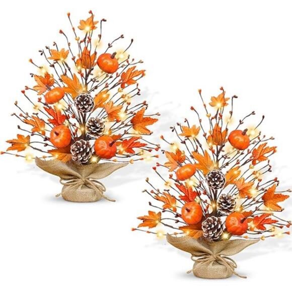 Timer - 2 Pack 18 Inch Lighted Fall Tree Fall Decorations for Home, Fall Maples - Picture 7 of 7